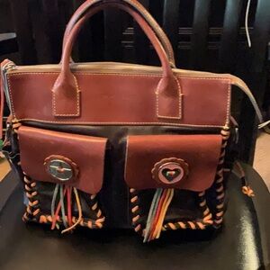 Multicolor Leather Handbag with Tassel Details